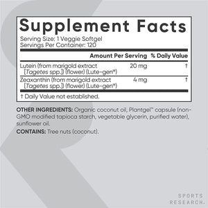 SPORTS RESEARCH - Sports Research Lutein+Zeaxanthin 20Mg. 120 Capsulas Blandas - The Red Vitamin MX - Suplementos Alimenticios - {{ shop.shopifyCountryName }}