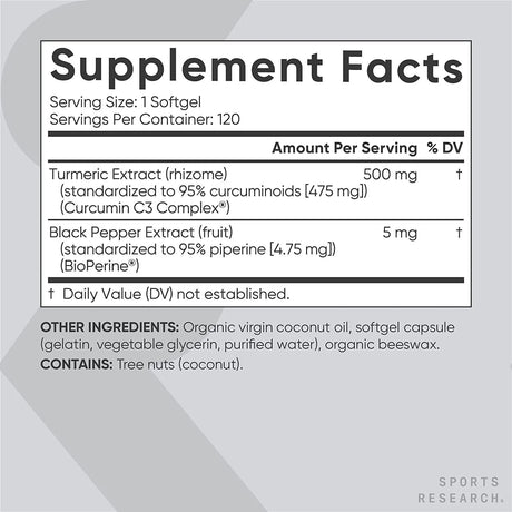 SPORTS RESEARCH - Sports Research Turmeric Curcumin C3 Complex 500Mg. 120 Capsulas - The Red Vitamin MX - Suplementos Alimenticios - {{ shop.shopifyCountryName }}