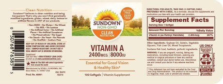 SUNDOWN - Sundown Vitamin A 8000IU 100 Capsulas Blandas - The Red Vitamin MX - Suplementos Alimenticios - {{ shop.shopifyCountryName }}