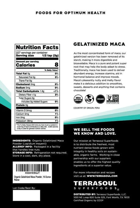 TERRASOUL SUPERFOODS - Terrasoul Superfoods Organic Gelatinized Maca Powder 16Oz. - The Red Vitamin MX - Suplementos Alimenticios - {{ shop.shopifyCountryName }}