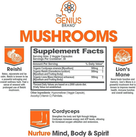 THE GENIUS BRAND - The Genius Brand Genius Mushrooms 90 Capsulas - The Red Vitamin MX - Suplementos Alimenticios - {{ shop.shopifyCountryName }}