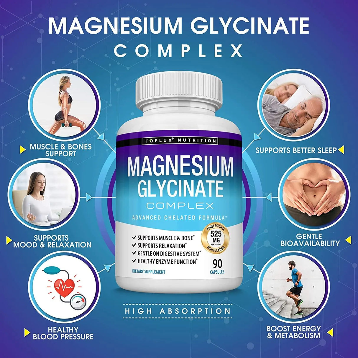 TOPLUX - Toplux Magnesium Glycinate Complex 525Mg. 90 Capsulas - The Red Vitamin MX - Suplementos Alimenticios - {{ shop.shopifyCountryName }}