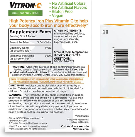 VITRON-C - Vitron-C High Potency Iron 60 Tabletas - The Red Vitamin MX - Suplementos Alimenticios - {{ shop.shopifyCountryName }}