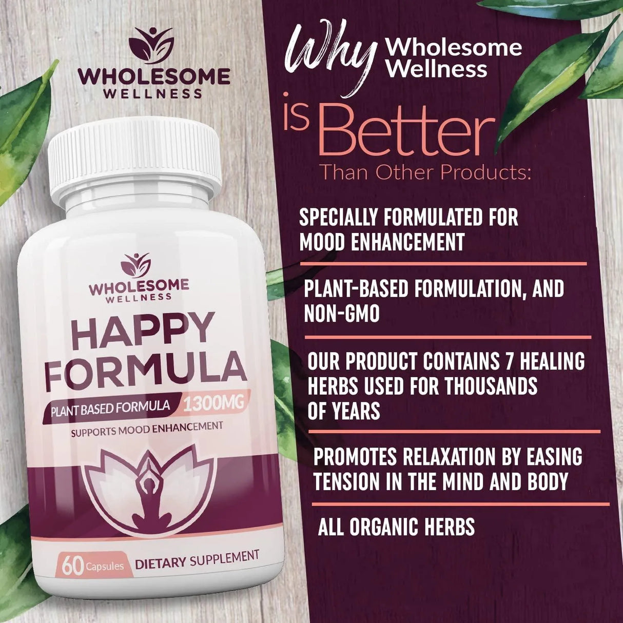 WHOLESOME WELLNESS - Wholesome Wellness Happy Formula Natural Anxiety Depression Relief 60 Capsulas - The Red Vitamin MX - Suplementos Alimenticios - {{ shop.shopifyCountryName }}