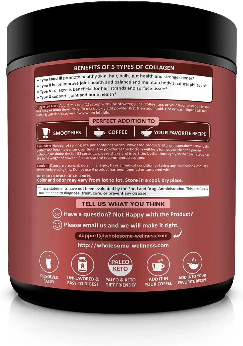 WHOLESOME WELLNESS - Wholesome Wellness Multi Collagen Protein Powder Hydrolyzed 16Oz. - The Red Vitamin MX - Suplementos Alimenticios - {{ shop.shopifyCountryName }}