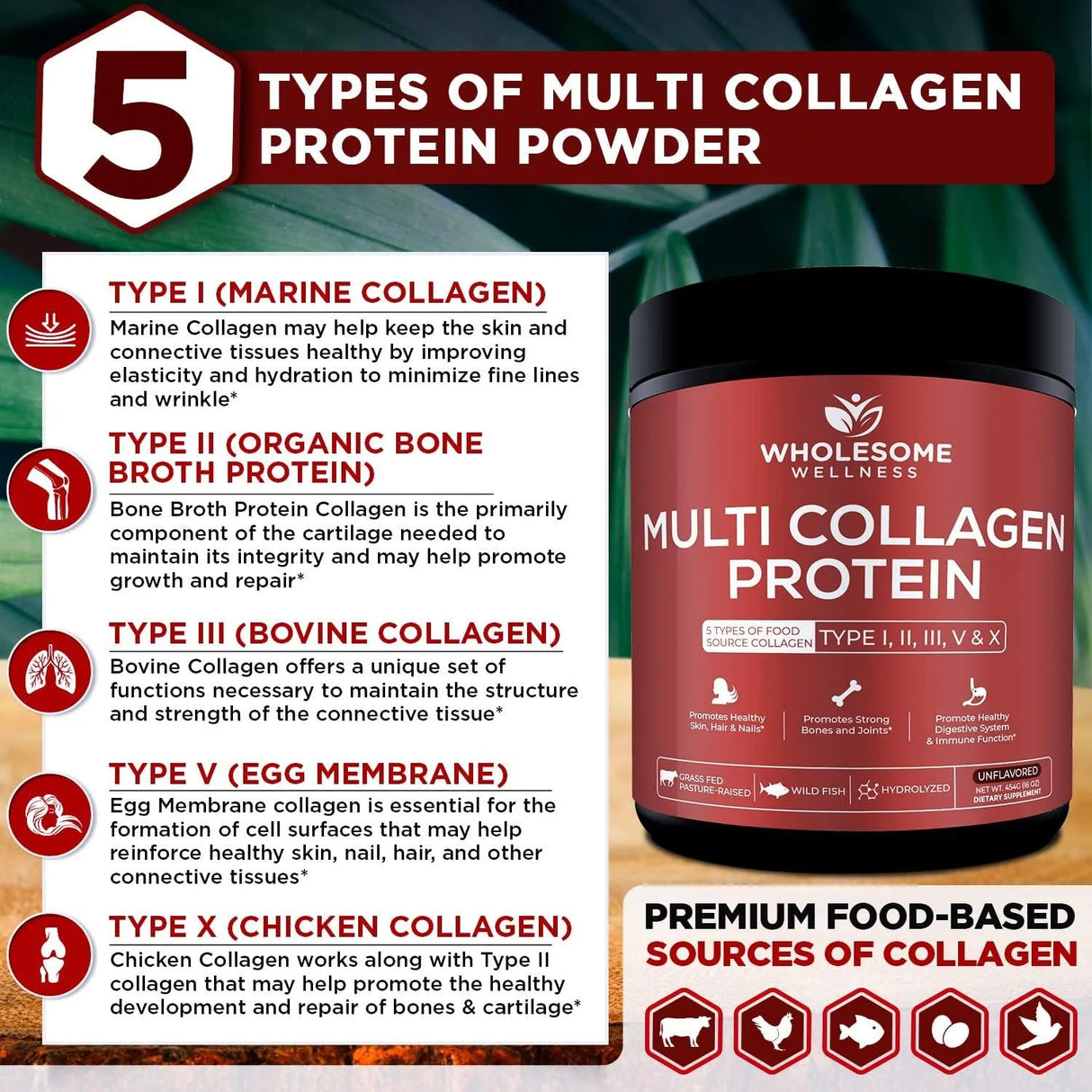 WHOLESOME WELLNESS - Wholesome Wellness Multi Collagen Protein Powder Hydrolyzed 16Oz. - The Red Vitamin MX - Suplementos Alimenticios - {{ shop.shopifyCountryName }}