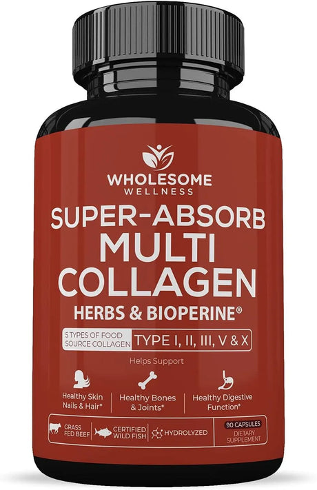 WHOLESOME WELLNESS - Wholesome Wellness Super-Absorb Multi Collagen Organic Herbs and Bioperine 90 Capsulas - The Red Vitamin MX - Suplementos Alimenticios - {{ shop.shopifyCountryName }}