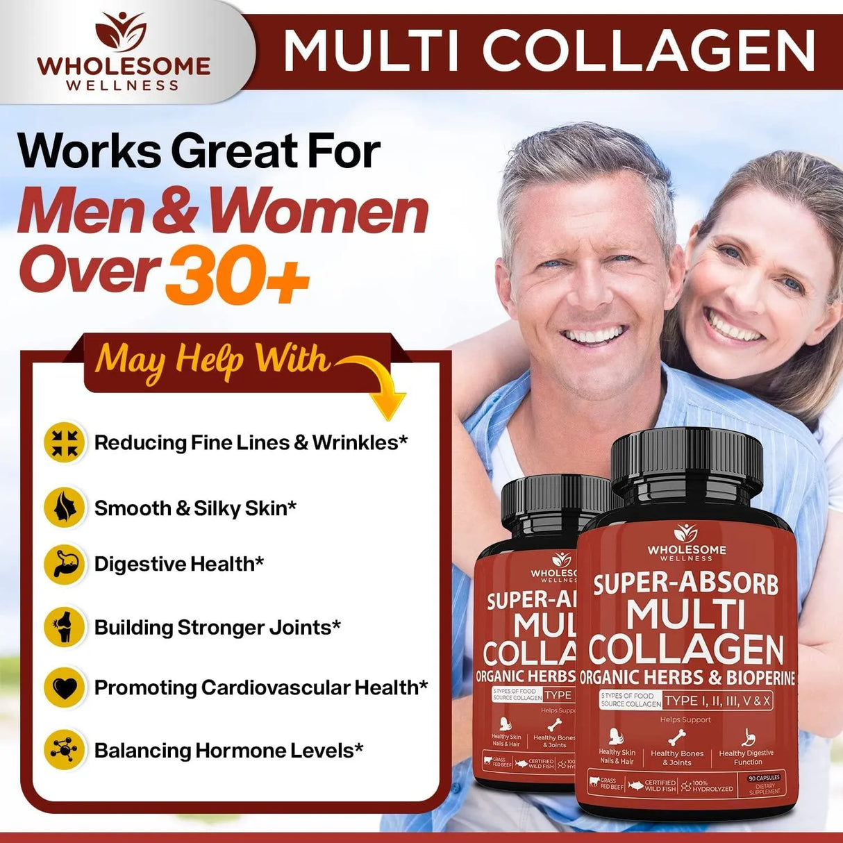 WHOLESOME WELLNESS - Wholesome Wellness Super-Absorb Multi Collagen Organic Herbs and Bioperine 90 Capsulas - The Red Vitamin MX - Suplementos Alimenticios - {{ shop.shopifyCountryName }}