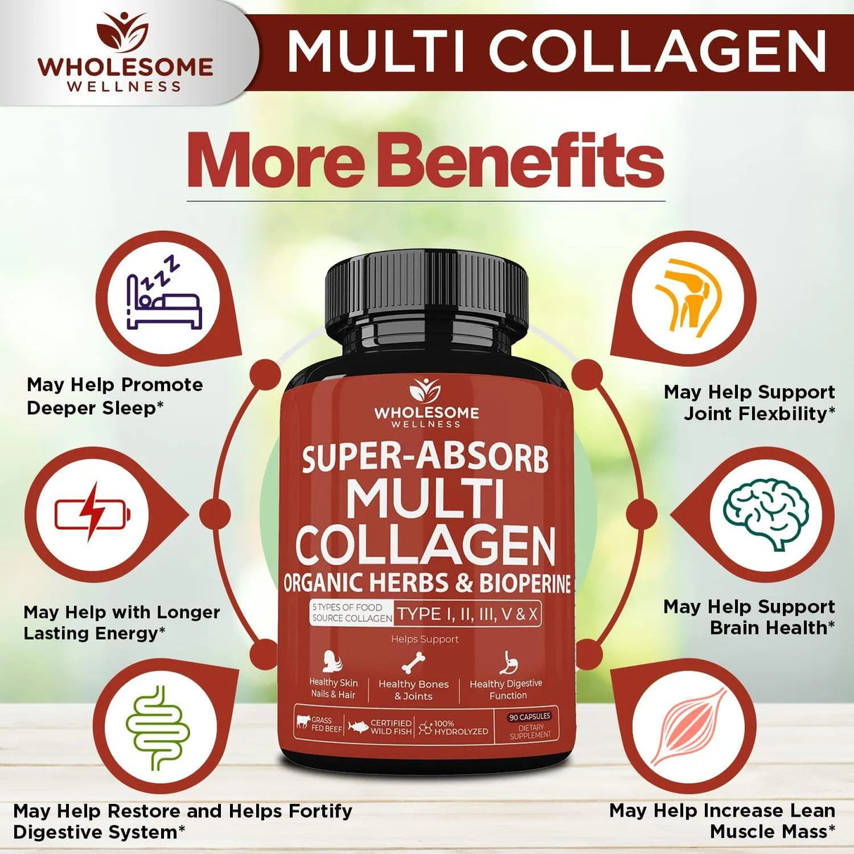 WHOLESOME WELLNESS - Wholesome Wellness Super-Absorb Multi Collagen Organic Herbs and Bioperine 90 Capsulas - The Red Vitamin MX - Suplementos Alimenticios - {{ shop.shopifyCountryName }}