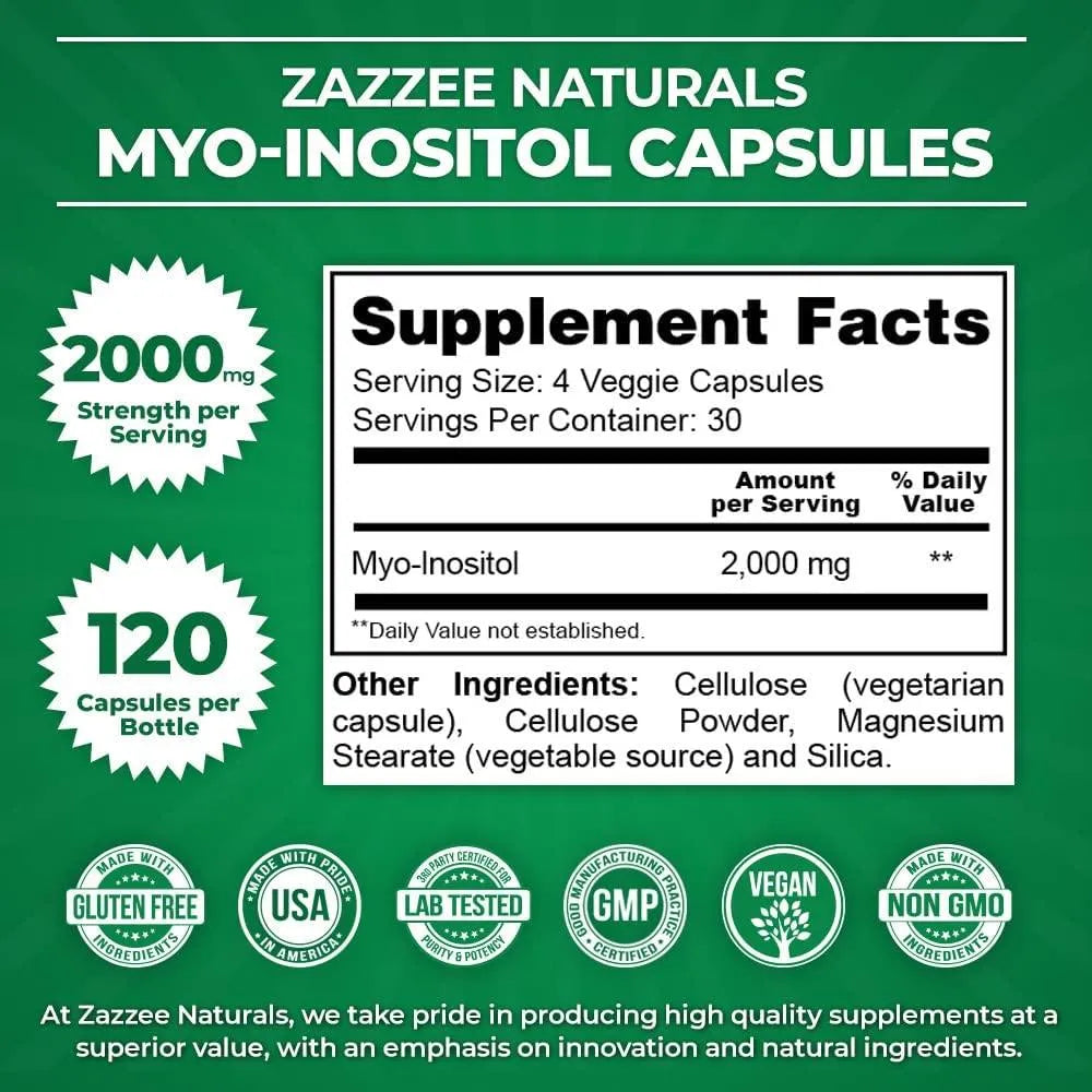 ZAZZEE NATURALS - Zazzee Naturals Myo-Inositol 2000Mg. 120 Capsulas - The Red Vitamin MX - Suplementos Alimenticios - {{ shop.shopifyCountryName }}