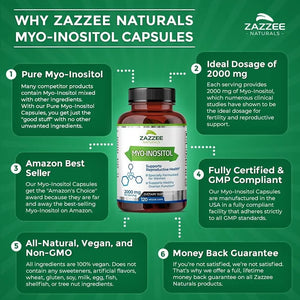 ZAZZEE NATURALS - Zazzee Naturals Myo-Inositol 2000Mg. 120 Capsulas - The Red Vitamin MX - Suplementos Alimenticios - {{ shop.shopifyCountryName }}