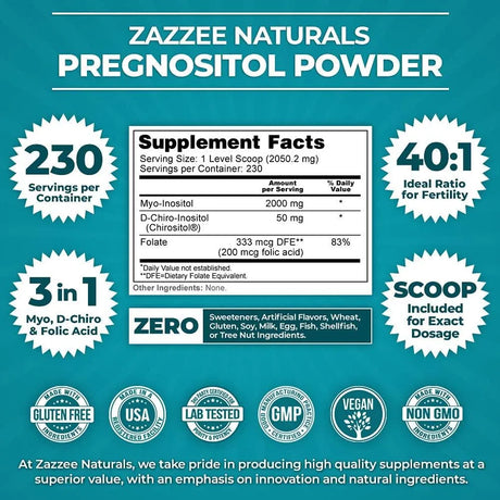 ZAZZEE NATURALS - Zazzee Naturals Pregnositol 16.62Oz. 230 Servicios - The Red Vitamin MX - Suplementos Alimenticios - {{ shop.shopifyCountryName }}