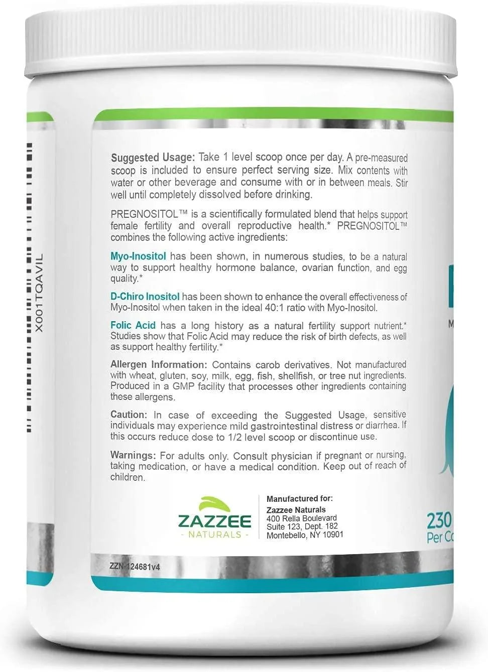 ZAZZEE NATURALS - Zazzee Naturals Pregnositol 16.62Oz. 230 Servicios - The Red Vitamin MX - Suplementos Alimenticios - {{ shop.shopifyCountryName }}