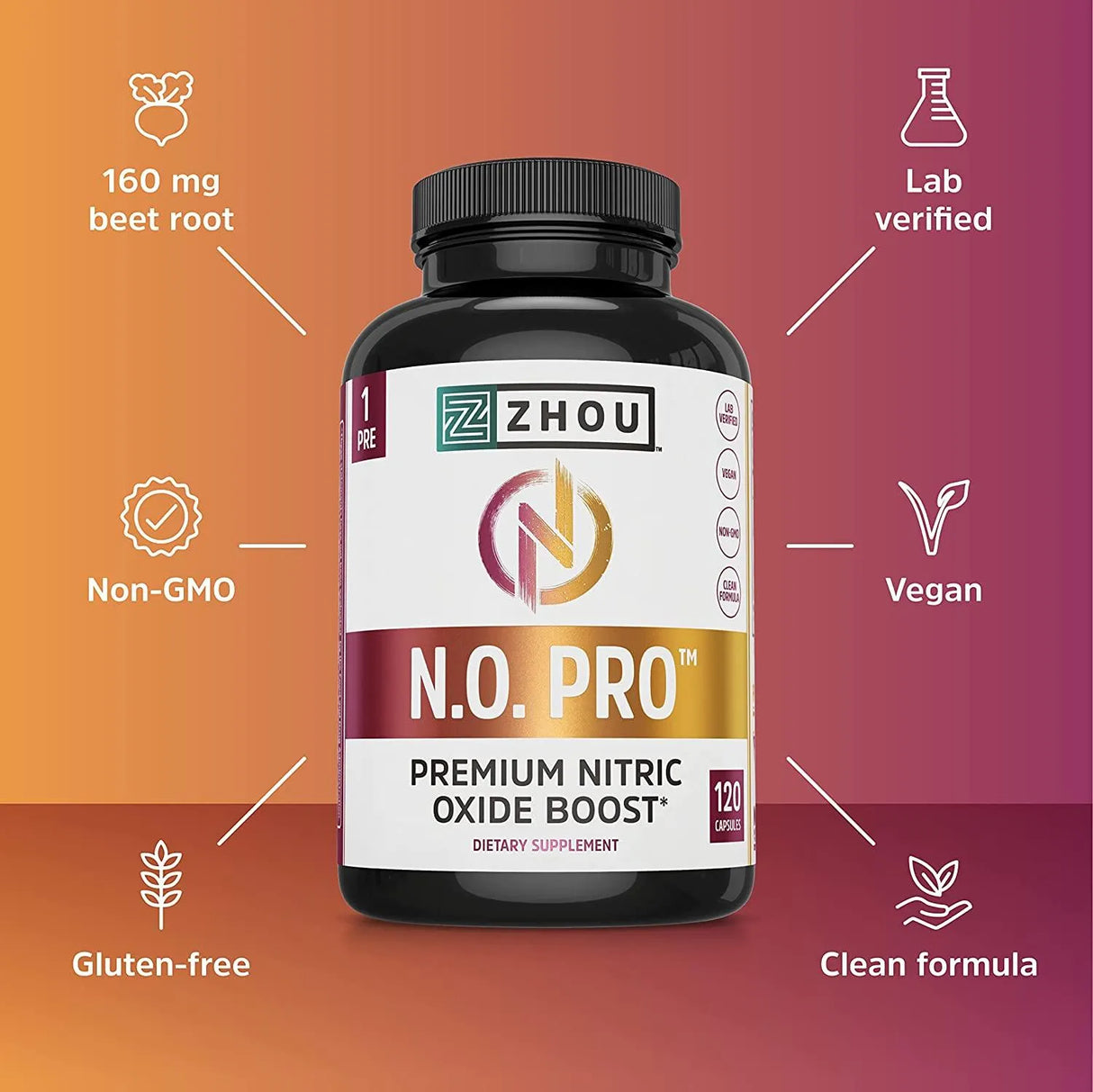 ZHOU - Zhou N.O. PRO Premium Nitric Oxide Booster 120 Capsulas - The Red Vitamin MX - Suplementos Alimenticios - {{ shop.shopifyCountryName }}